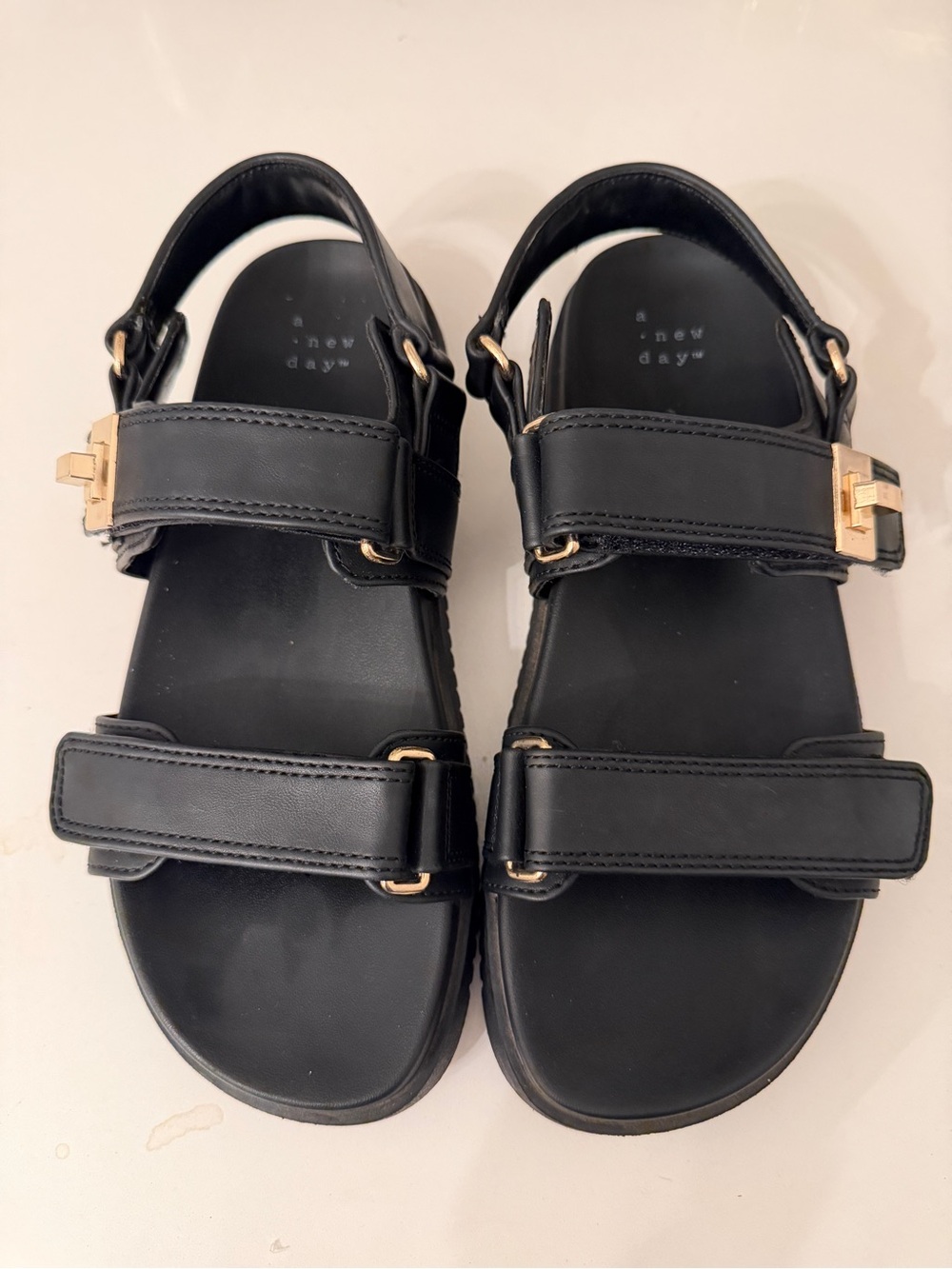 a new day Black Slingback Sandals with Gold Buckle Accents